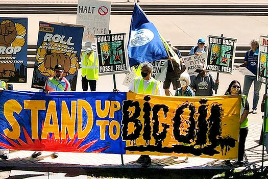 Climate advocates, seen here last year in Sacramento, want California to halt all oil and gas drilling, as a step toward a future that is free of fossil fuels. (Last Chance Alliance)