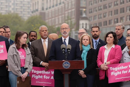 Gov. Tom Wolf, lawmakers and reproductive-rights advocates gathered at Independence Mall in Philadelphia Wednesday in the wake of the leaked Supreme Court draft opinion overturning Roe v. Wade. (Commonwealth Media Services)
