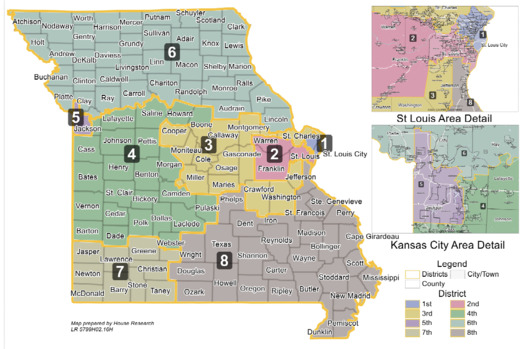 The new congressional district map splits Boone County into two districts, right through downtown Columbia. (Missouri House of Representatives)