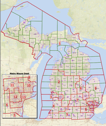 Michigan's new congressional voting district map is available on the Michigan Independent Citizens Redistrict Commission's website, along with the state House and Senate maps. (michigan.gov) 