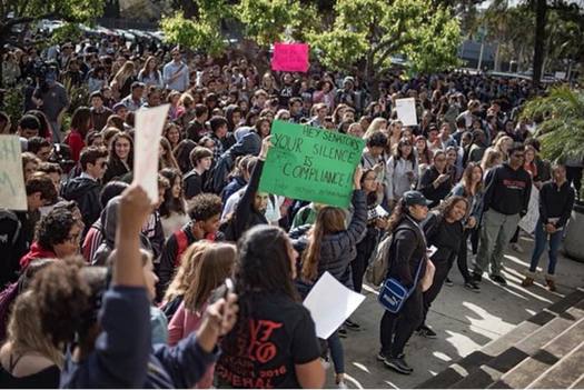 The March for Our Lives movement organized a school walkout in 2018, after the massacre at a high school in Parkland, Fla. Since then, there have been 119 school shootings in the United States. (Ari Elkins/MFOL-LA)