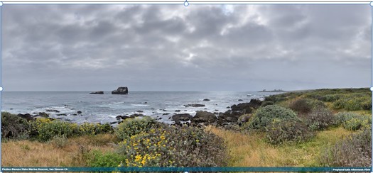 The Bureau of Ocean Energy Management's model of the beach view of the proposed floating wind turbines in Morro Bay projects that they would be indistinguishable on the horizon. (BOEM)