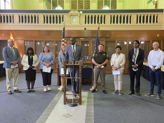 Michigan Lt. Gov. Garlin Gilchrist, at podium, is among the members of the Juvenile Justice Reform Task Force. (michigan.gov)