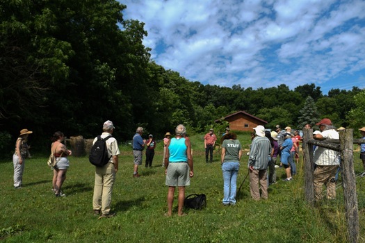 Visitors at the Stratford Ecological Center in Delaware, Ohio learn how agro-forestry, cover crops, pasture-raised livestock and soil health practices can help end the climate crisis. (Raul Castro-Dean)<br /><br /><br />