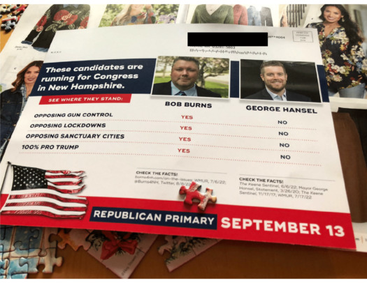 In recent weeks, voters in New Hampshire's Second Congressional District have received a series of four political mailers that fail to identify the sender. (Office of the Attorney General)