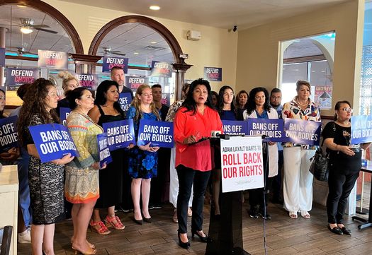 Susie Martinez of the Nevada AFL-CIO speaks at a news conference organized by the Cortez Masto campaign on Wednesday. (Tony Hernandez)