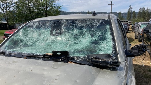 Nearly every vehicle in the town of Wallowa, Ore., was affected by a hailstorm in August.(Marika Straw)