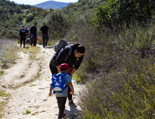 Families hike in the mountains near Riverside, Calif. (Hispanic Access Foundation)