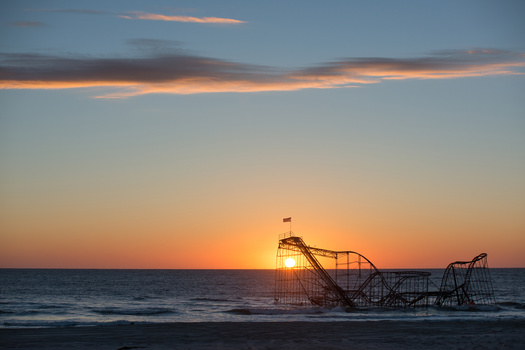 New Jersey's Star Jet Roller Coaster, pictured, was dumped into the ocean by Superstorm Sandy. At its peak, Sandy reach wind speeds of 115 mph. Hurricanes Fiona and Ian, exceeded that with wind speeds of 130 and 155 mph, respectively. (Adobe Stock)