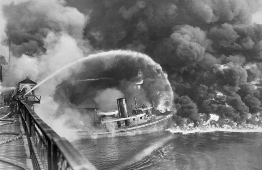 A 1952 fire on the Cuyahoga River caused more than $1.5 million in damages. (Tullio Saba/Flickr)