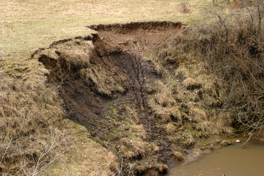 Soil erosion by water occurs when bare-sloped soil surface is exposed to rainfall, and the rainfall intensity exceeds the rate of soil intake, or infiltration rate, leading to soil-surface runoff. (Adobe Stock)