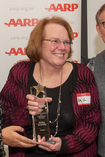 Kathy Goeddel won the 2022 Andrus Award for Community Service for her work with an annual Tax-Aide program. (AARP Oregon)