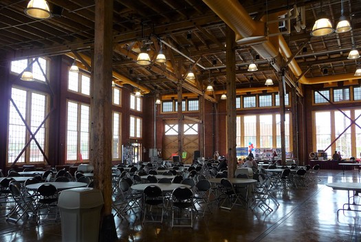 Evanstons Historic Roundhouse and Railyards, constructed by Union Pacific Railroad in 1912-1914, was refurbished by the city in 2009 as a public facility. (Mary Humstone)