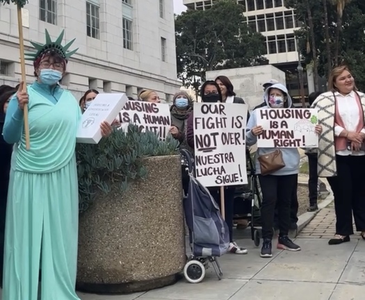 On Wednesday, tenants' rights groups urged the Los Angeles City Council to act before current protections expire on Jan. 31. (Agueda Dudley-Berrios/Community Power Collective)