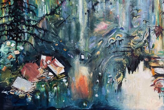 Some of the art to be featured at the Regenerative Gala was produced on upcycled canvas. Here we see a detail from the painting, 