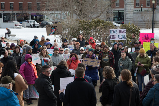 Members of the LGBTQ+ community and allies rally at the Capitol in Concord in opposition to a slate of anti-LGBTQ+ bills, which they say aim to criminalize members of their community.(603 Equality)
