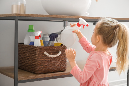 The Illinois Poison Center urges parents to store household cleaning chemicals and other toxic substances on high shelves and out of sight of young children. (Pixel Image/Adobe Stock)