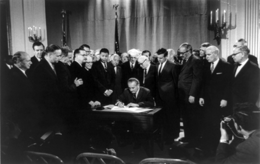 President Lyndon Johnson signed the Fair Housing Act into law a week after Martin Luther King, Jr.'s assassiniation. (Library of Congress/Wikimedia Commons)