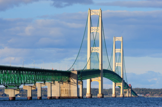 The Enbridge Line 5 oil pipeline runs for four miles on the bottom of the Straits of Mackinac, carrying millions of gallons of crude each day from Canada to Michigan. (Adobe Stock)