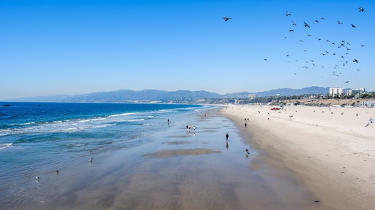 Santa Monica Beach is seen on a clear day, Feb. 25, 2022. The air is cleaner than in the past; South Coast Air Quality Management District says ozone levels are at less than half of what they were in the 1950s. (Amy Ta)