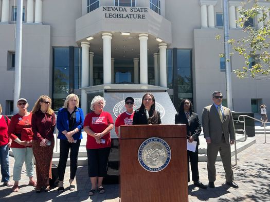 Assembly Majority Leader Sandra Jauregui, D-Las Vegas, speaks at Wednesday's news conference. (Battle Born Progress) 