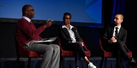 From left, Kareem Weaver, Tanji Reed Marshall and Alonso Jaque-Pino discussed the science of reading at an American Federation of Teachers conference. (Photo courtesy of AFT)