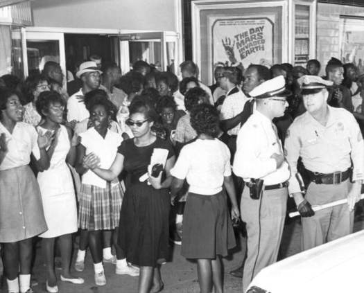 As founders and leaders of the Tallahassee chapter of the Congress of Racial Equality (CORE), Florida A&M University (FAMU) students Patricia and Priscilla Stephens led a series of nonviolent protests in Tallahassee in the early 1960s in front of a segregated theatre in Tallahassee. (State Archives of Florida)