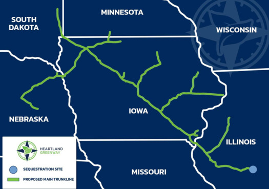 Above is the proposed map from Navigator CO2 to construct a multistate pipeline in the Midwest. The company wants to move carbon dioxide from agricultural sites and store it underground in Illinois. (Courtesy of Navigator)