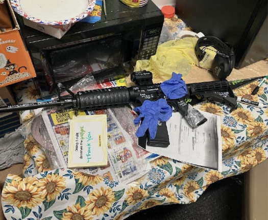 The Jacksonville Sheriff's Office released a photo of a firearm used in the Saturday shooting, which shows several swastikas drawn on it. (Jacksonville Sheriff's Office)