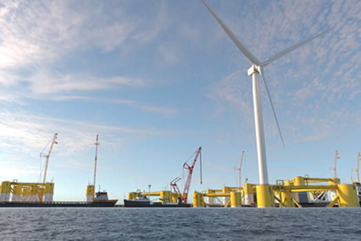 An artist's rendering of the proposed Pier Wind manufacturing platform in Long Beach shows how the floating facility would appear from the water. (Port of Long Beach)