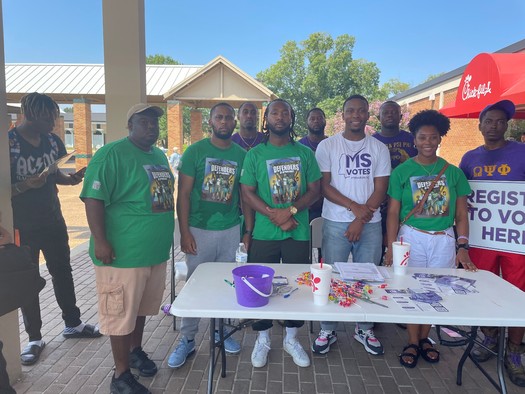 College students with Defenders of Democracy campaign attend a voter registration event at Mississippi Valley State University. (Courtesy of Southern Poverty Law Center)