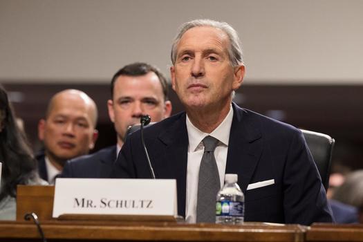 Starbucks CEO Howard Schultz testified in March before the U.S. Senate Committee on Health, Education, Labor and Pensions regarding the company's labor practices. (U.S. Senate)
