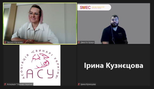 About 80 Ukrainian farmers learn best practices and ask questions during middle-of-the-night Zoom calls when ISU Swine Veterinarian Justin Brown teaches sessions on disease, biosecurity and feed management. (Iowa State University/Association of Ukrainian Pig Breeders)