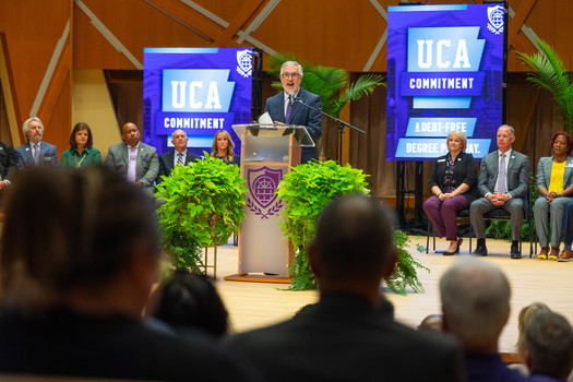 University of Central Arkansas President Houston Davis announced the launch of the UCA Commitment. Incoming Freshman students will start fall 2024. (University of Central Arkansas)