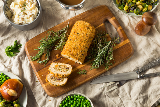 Experts on vegan diets say non-meat-based holiday roasts can include ingredients such as cranberry, apricot and pumpkin seed stuffing. (Adobe Stock)