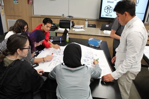 Students in Porterville, Calif., work on a project as part of the green curriculum offered via a partnership with the nonprofit Climate Action Pathways for Schools. (CAPS)