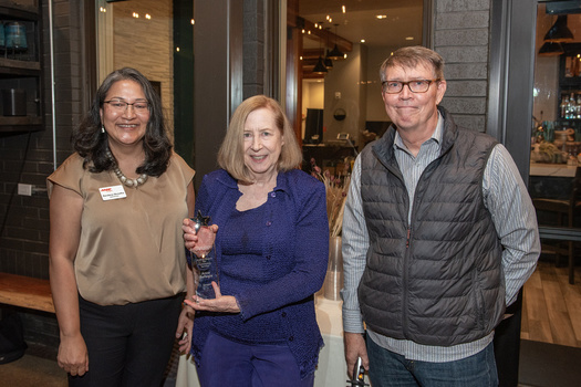 Anne Bellegia, center, is the recipient of an award recognizing volunteerism in Oregon. (AARP Oregon)