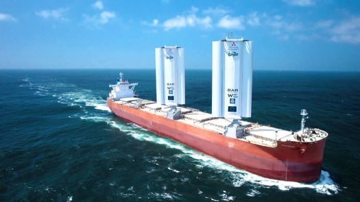 According to Pacific Environment, wind-assist propulsion can reduce greenhouse gas emissions per cargo ship by 30% over the course of a voyage. (Cargill and BAR Technologies)