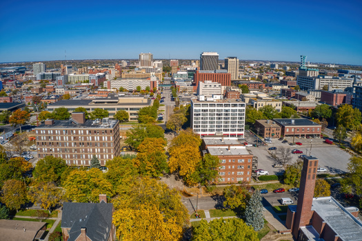 An aerial view of Lincoln, Neb., which received an Overall Livability Score of 63 on the 2023 AARP Livability Index, compared with the average city score of 48. (Jacob/Adobe Stock)