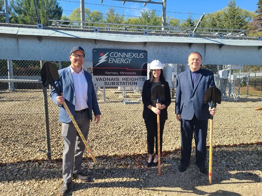 Elected leaders and Connexus Energy officials gathered for a groundbreaking ceremony in October to announce the planned installation of a battery storage system inside the company's Vadnais Heights substation. (Photo courtesy of CEEM)