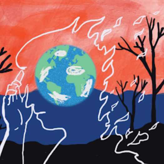 A detail from an illustration created by Hopelab depicts climate anxiety among youth. (Julie Tinker/Hopelab)