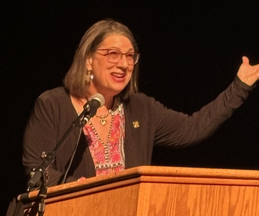 Sen. Nickie Antonio, D-Lakewood, the Senate Democratic leader, spoke at the Ohio Domestic Violence Network's Advocacy Day. She is sponsoring Senate Bill 100, which would prohibit the installation of an electronic tracking device on someone else's property without their consent. (Denise Kontras)