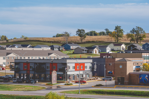 Downtown Winnebago is in northeast Nebraska's Thurston County. The Ho-Chunk Village housing development can be seen in the background. (Photo courtesy HCCDC)
