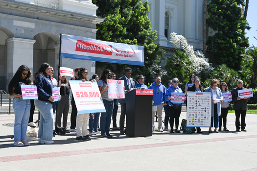 The Health4All Coalition rallied in Sacramento on Monday, asking state lawmakers to open up the Covered California health insurance exchange to all people, regardless of their immigration status. (Ed Sifuentes/CA Immigrant Policy Center)