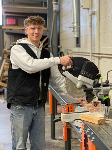 Creedon Newell practices teaching construction skills in Wyoming's new career and technical educator bridge course, designed to encourage trades students and professionals to pursue a career in CTE teaching. (Photo by Rob Hill)