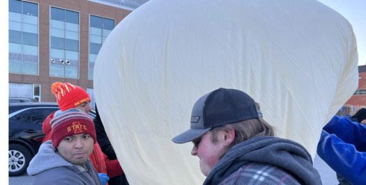 The eclipse balloon, test-launched here by Iowa State students, is part of the University's High Altitude Balloon Experiments in Technology program. (Iowa State University) 