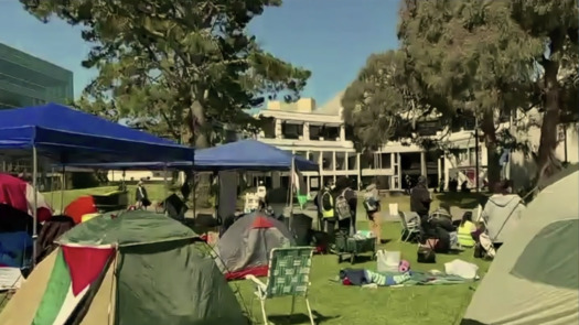 Protest encampments such as this one at San Francisco State University against the war in Gaza have now spread to a half dozen campuses across California. (Sam Cheng/Adobestock)