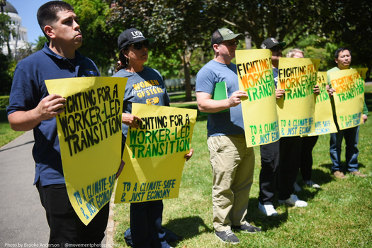 Union workers spent Wednesday lobbying California lawmakers to pass bills to protect labor during the transition away from fossil fuels. (Brooke Anderson)