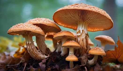 Fungal decay and fire both break down hydrogen and carbon bonds, a process that releases energy. But while fire releases heat, mushrooms absorb that energy like people do when digesting food. (Adobe Stock)