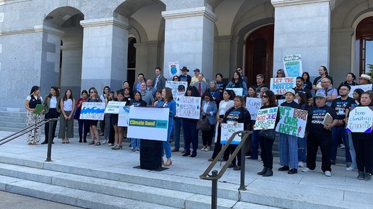 Some 170 community groups and nonprofits rallied in Sacramento on Wednesday in favor of a proposed bond measure to fund a variety of climate-related projects. (Community Water Center)